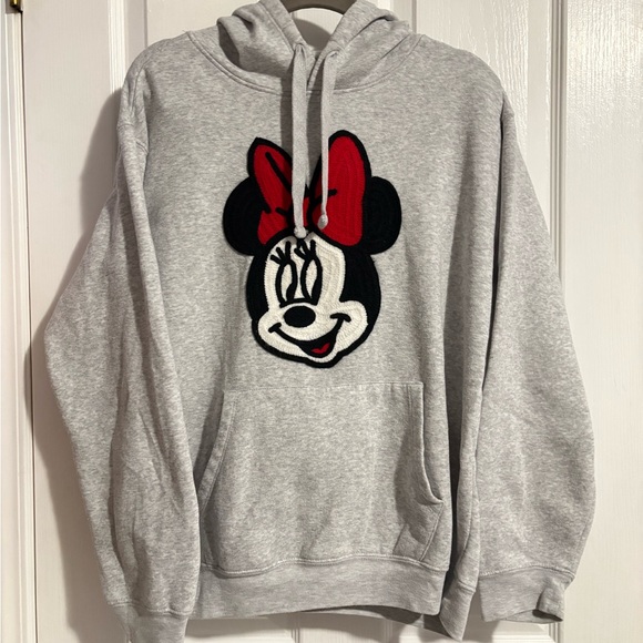 Disney Tops - Disney Heather Grey Embroidered Minnie Mouse Drawstring Hoodie
